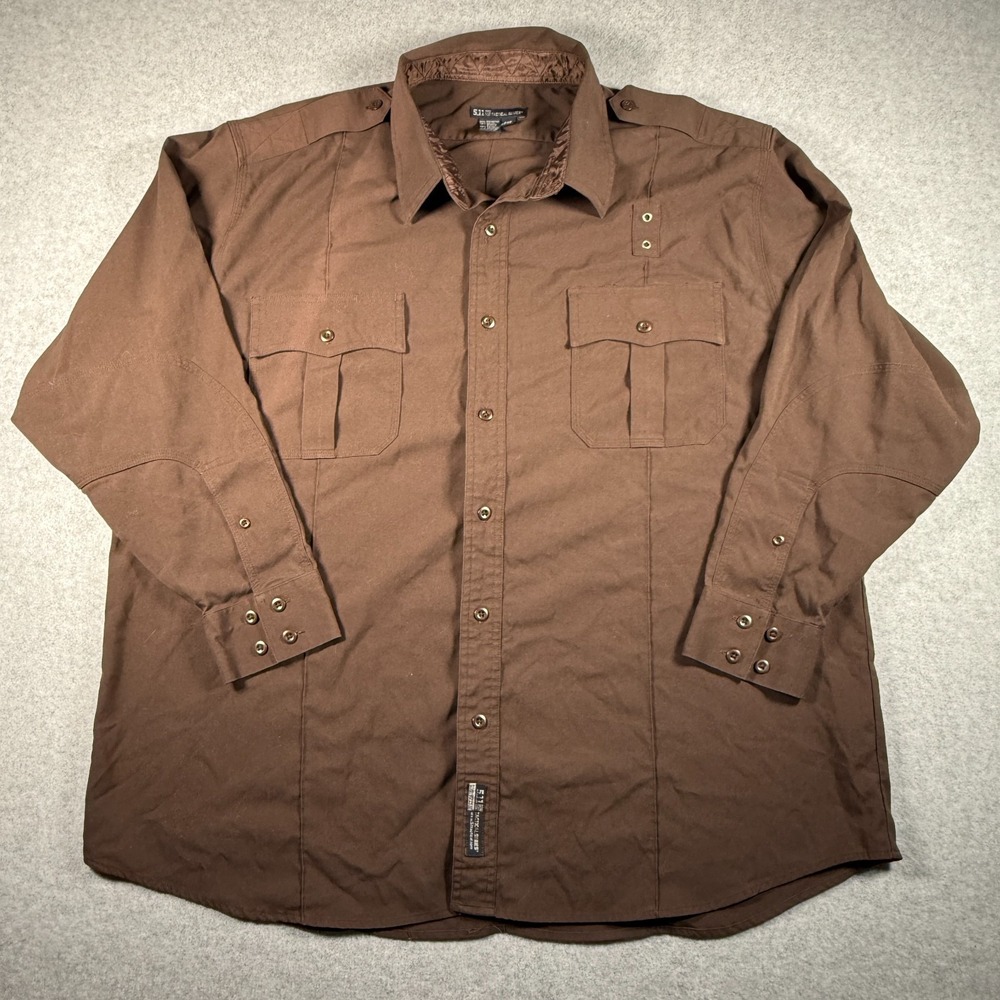 5.11 Tactical Series Men's 2XL Brown Longโ Sleeve Utility Shirt Polyester Rayon